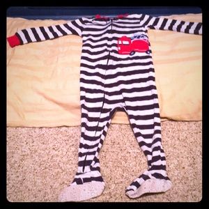 Fire truck footie pajamas.